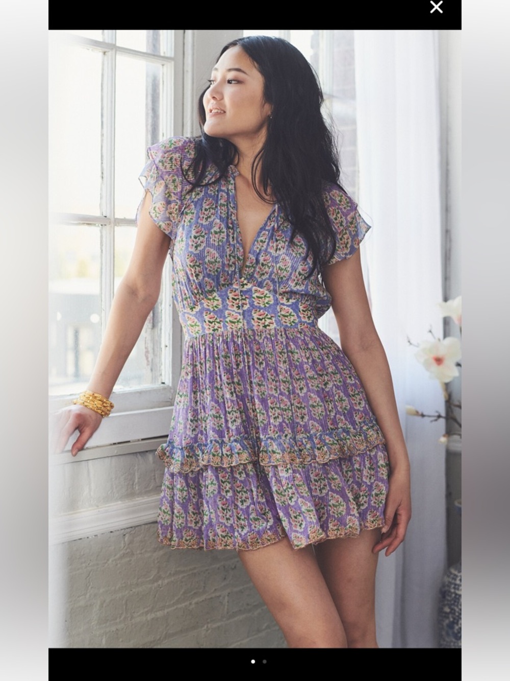HEMANT & NANDITA Hera Sage Lavender Floral Tiered Mini Dress NWT